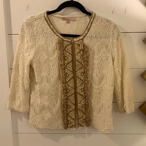 Calypso St Barth cropped jacket XS. Light weight cotton blend with gold appliqué